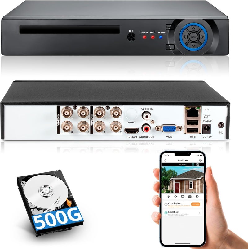 Fuers H.265+ 5MP 8 Channel CCTV DVR Recorder with 500G HDD, Face Detection, Alert Push, Hybrid Capability 6-in-1(XVI/AHD/CVBS/TVI/CVI/IPC) 2592p HD Surveillance DVR for Security Camera - Image 1